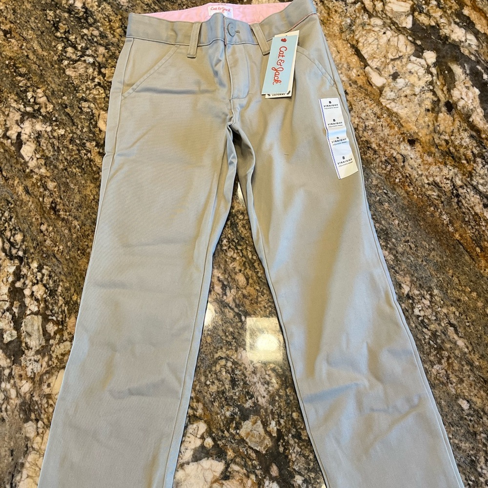Got too small. Brand cat and Jack. Color khaki. Size 8 straight